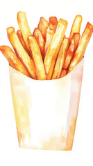 Minimalist Watercolor French Fries Illustration on White Background for Food Themes