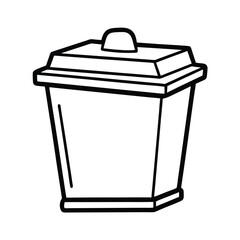 Simple black and white line drawing of a waste bin with lid