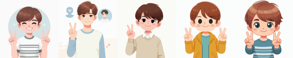 vector set of happy senior women with peace gesture