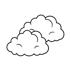 Two fluffy clouds outlines in black on a white background minimalist design