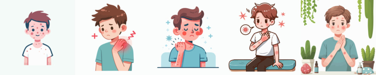 set vector kids having skin problems