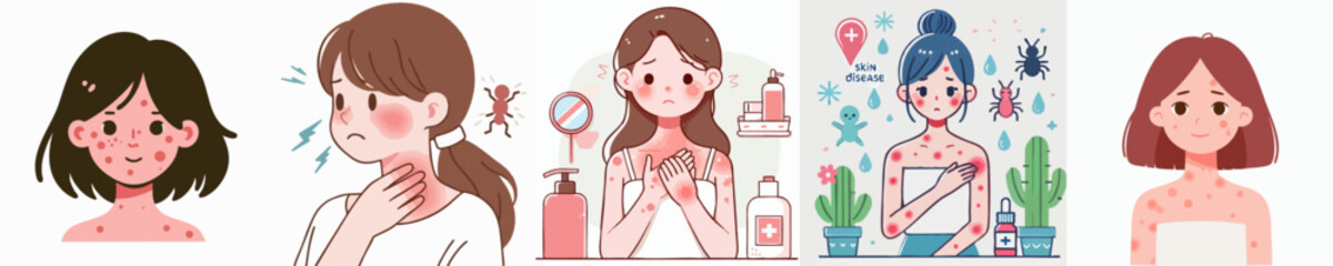 set vector kids having skin problems