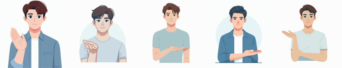 vector set of men and women with open hand gestures