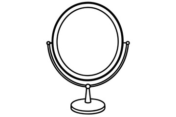 Round Mirror With Stand Line Art Vector Illustration