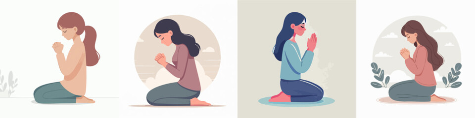 christian people praying vector set