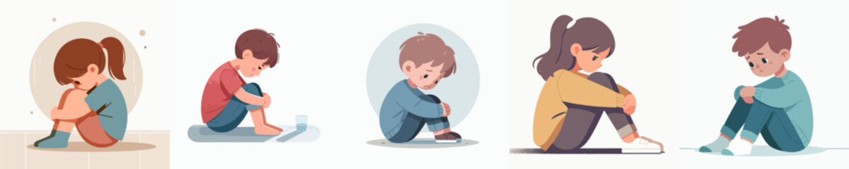 set vector kids depression