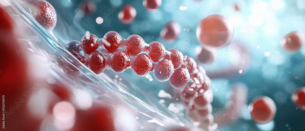 Poster futuristic digital hologram visualizing the intricate structure of a human dna molecule, glowing wit
