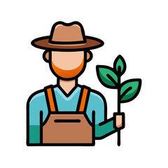 Male Farmer Holding Young Plant Icon Design