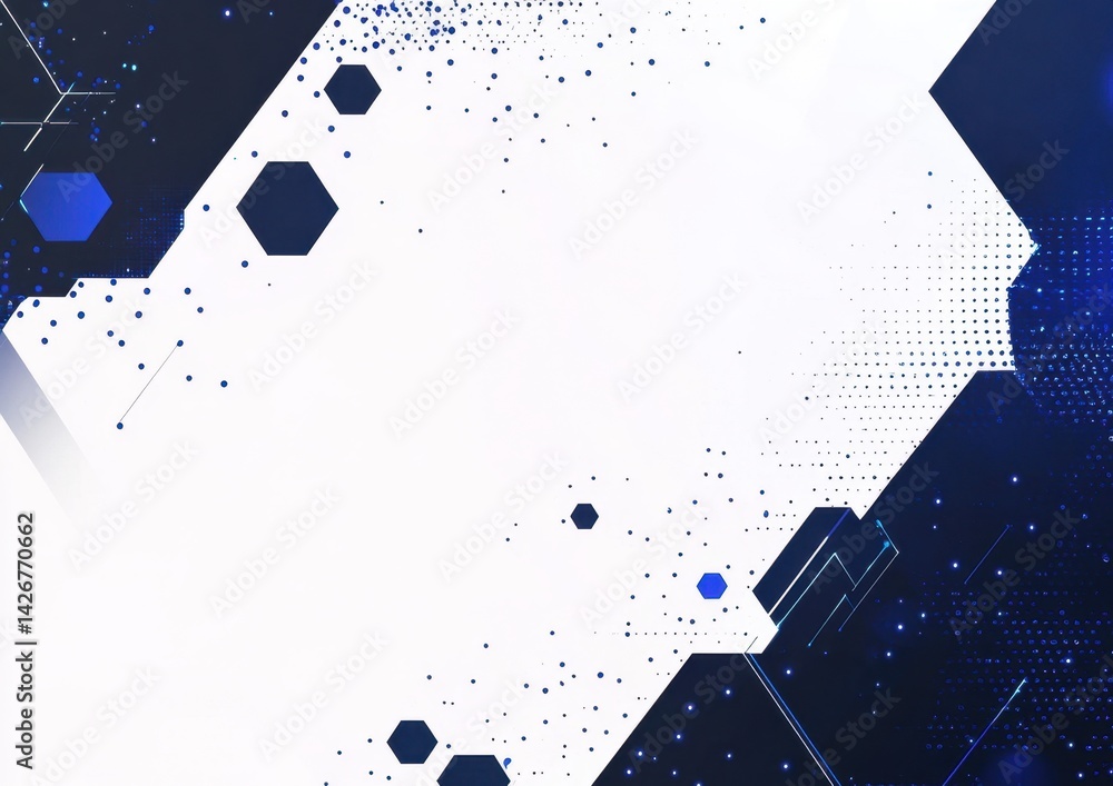 Poster blue and white background with hexagons for a technology or science presentation design generative a
