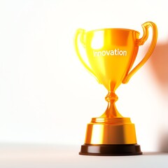 Golden trophy with "Innovation" text, symbolizing achievement.