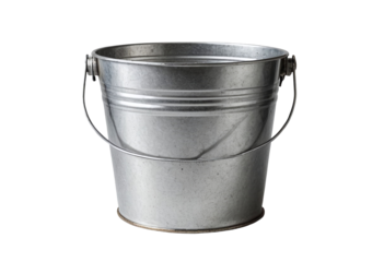 Metal bucket with a handle, displayed against a white background.