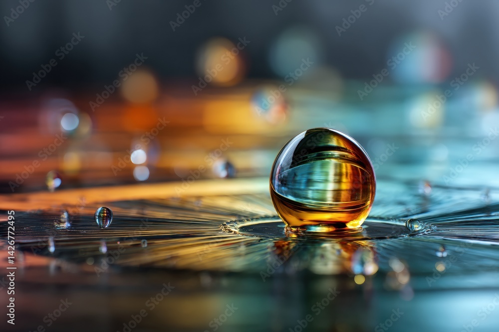 Poster magnified view of an oil drop revealing intricate patterns and colors as seen through a microscope i
