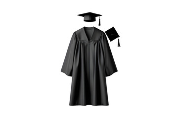 Graduation gown and cap academic apparel for university or college ceremony achievement and success on transparent background