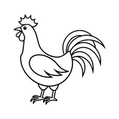Rooster crowing at sunrise line art vector illustration
