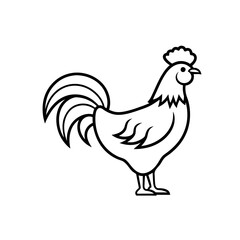 Rooster crowing at sunrise line art vector illustration