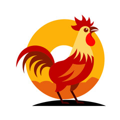 Rooster crowing at sunrise vector illustration