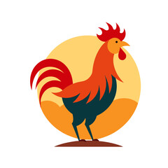 Rooster crowing at sunrise vector illustration