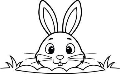 Bunny Head Outline in Grass with Two Teeth on Transparent Background Design