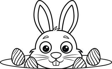 Outlined Bunny with Big Ears Easter Eggs Design Outline Drawing Cartoon Coloring Page