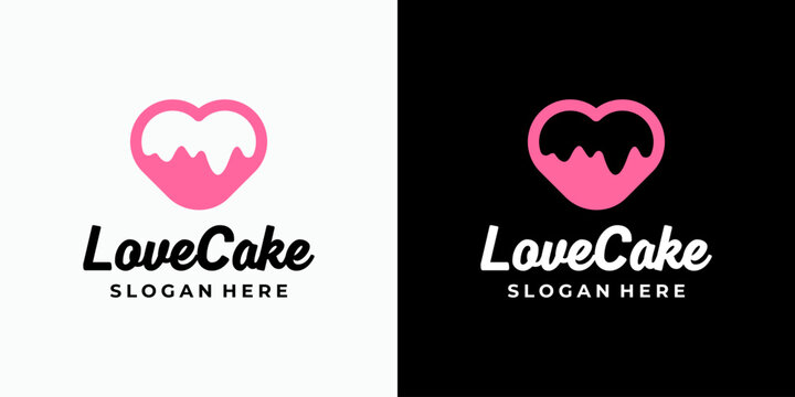Heart shaped cake vector logo design with modern, simple, clean and abstract style. Icon for business, food and drinks, sweets and personal branding. - Powered by Adobe