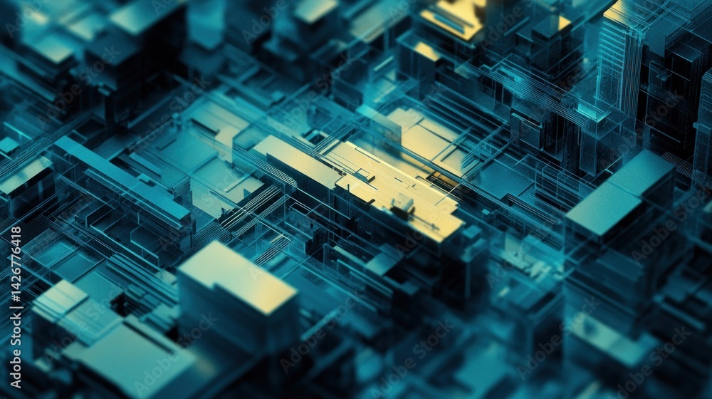 Poster intricate metallic modular structures.