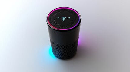 A digital assistant screen with voice recognition interface isolated on a pure white background, realistic lighting and shadow, ideal for cut-out and compositing