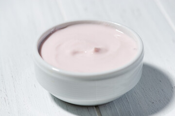 fruit yogurt in a white bowl