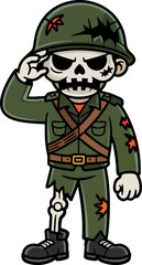 Cartoon Zombie Soldier Saluting with Damaged Uniform

