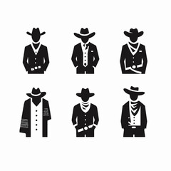  very simple flat and single minimalist Cowboy Cloth Silhouettes in black on a white background 
