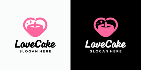 Heart shaped birthday cake vector logo design with modern, simple, clean and abstract style. Icon for business, food and beverage, sweets and personal branding.