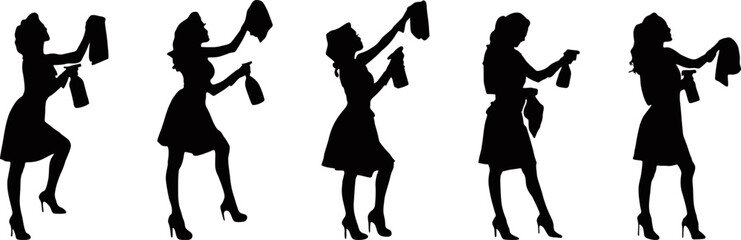 set of cleaning lady vector on transparent background