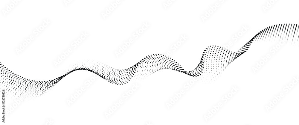 Poster flowing dot wave halftone gradient pattern on transparent background