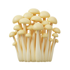 Fresh Cluster of White Shimeji Mushrooms on a White Background - Gourmet Fungi Ingredient Photography