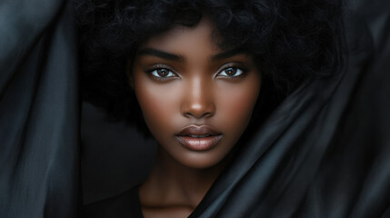 Striking Portrait of Young African Female with Intense Gaze and Soft Lighting