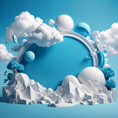 Abstract 3D modern colorful marble shape with Flowers, and Circular Frame and Organic Elements Background.
