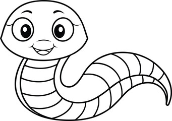 Cartoon Snake Line Art Drawing with Smiling Expression on a Transparent Background