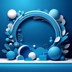 Abstract 3D modern colorful marble shape with Flowers, and Circular Frame and Organic Elements Background.
