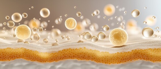 Cross-Section Skin Structure With Golden Cosmetic Molecules