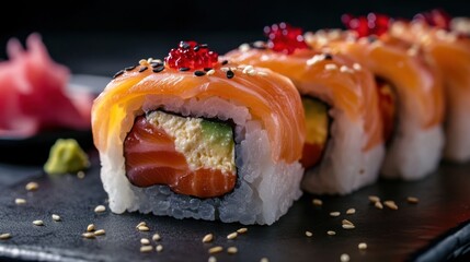 Sushi rolls with salmon and avocado