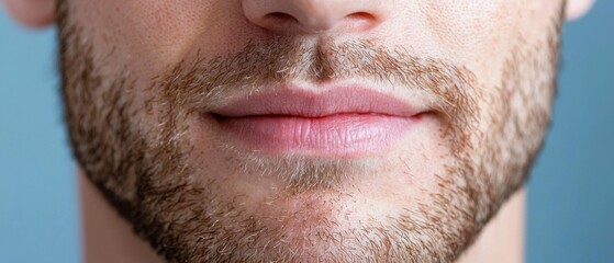 Obraz premium Close-up portrait of a person with visible mouth ulcers and skin lesions caused by the autoimmune disorder pemphigus vulgaris