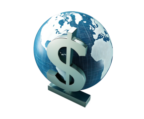 Global Finance Concept Silver Dollar Sign Dominating Earth Globe, Representing International Currency And Economic Power on White Background