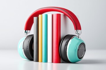 Audiobooks: Listening to Books with Headphones and Colorful Books
