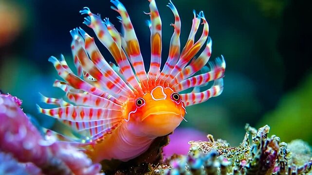 Colorful lionfish swimming gracefully among vibrant coral reef, showcasing underwater beauty