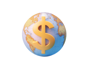 Global Finance Concept World Globe with Golden Dollar Sign Illustrating International Economy and Financial Markets