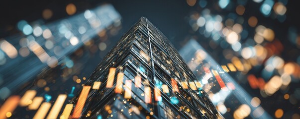 Modern Skyscraper Integrated with Abstract Stock Market Data Visualizations
