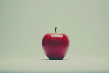 Single, vibrant red apple against a light gray background.