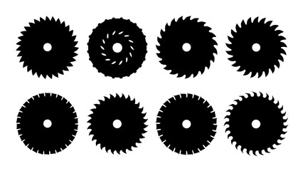 Set of circular saw silhouette vector on white background