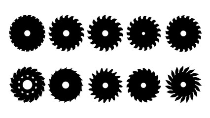 Set of circular saw silhouette vector on white background