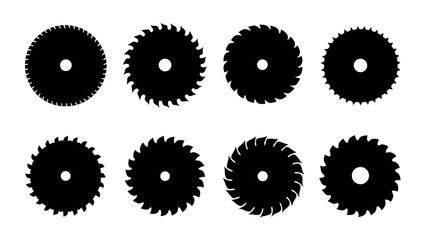 Set of circular saw silhouette vector on white background