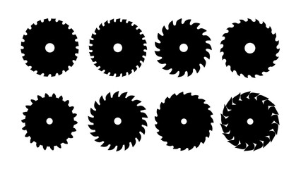 Set of circular saw silhouette vector on white background
